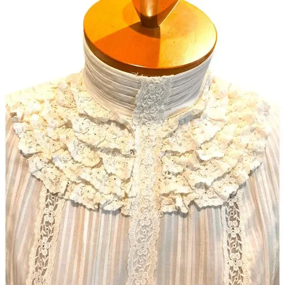 Vintage 1970s Laura Ashley White Womens Dress Edwardian Prairie Ruffled Size 14 - Picture 8 of 14